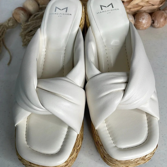 Marc Fisher Navina Espadrille Wedge Sandal Ivory/ Leather Sz 8.5 - Picture 9 of 11